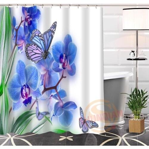 100% Polyester Custom Popular Butterfly flowers@1 Fabric Modern Shower Curtain bathroom With Hooks New arrival H0223-37