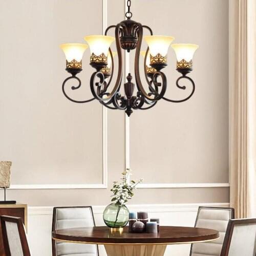 Antique Chandelier Lighting Vintage Ceiling Chandelier Light E27 Glass Metal Lamp for Living Bed Dinning Room Loft Lighting