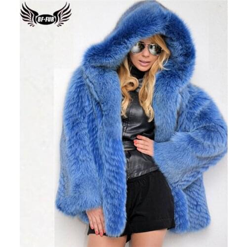 BFFUR Winter Women Real Fur Coats 2021 New Luxury Woman High Quality Natural Fox Fur Jcakets With Hood Thick Warm Fur Overcoats