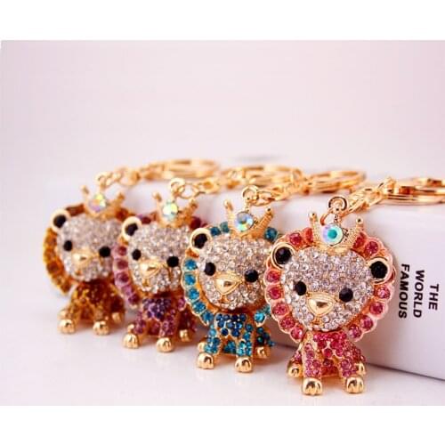 Creative cute cartoon lion keychain ladies bag accessories little lion animal keychain metal pendant 4 color
