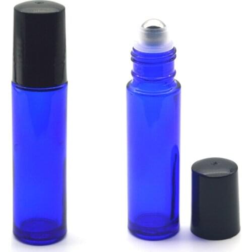 Fast Shipping 100pcs 10ml Refillable Bottle Roller Glass Bottle Empty Perfume Essential Oil Blue Roll-On Bottle