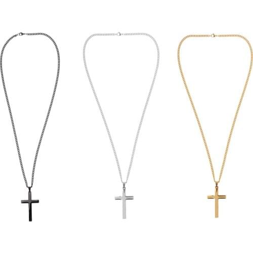 Stainless Steel Prayer Crucifix Pendant Chain Necklace - Gold