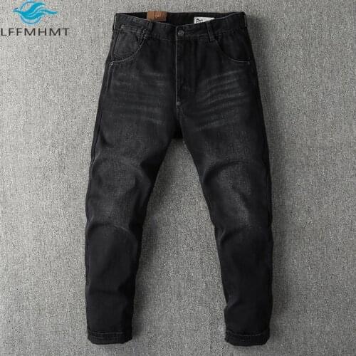 Men High Quality Black Denim Original Jeans Winter Fall Thick Amekaji American Casual Wear Vintage Straight Cowboy Trousers Male