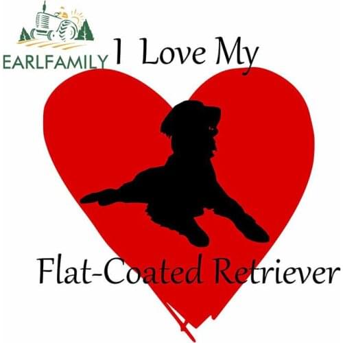 EARLFAMILY 13cm x 12.7cm For I Love My Flat Coated Retriever Car Repair Sticker Sunscreen Decal Vinyl Material Custom Printing