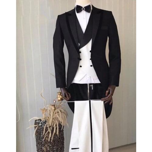 JELTONEWIN 2021 New Black Long Tailcoat Dinner Men Suit Formal Prom Wedding Tuxedo Groom Suit Groomsmen 3 Piece Best Man Blazer