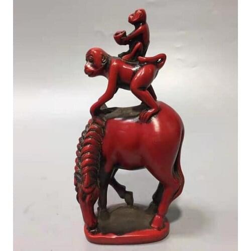 Chinese imitation red coral Monkey riding horse crafts statue
