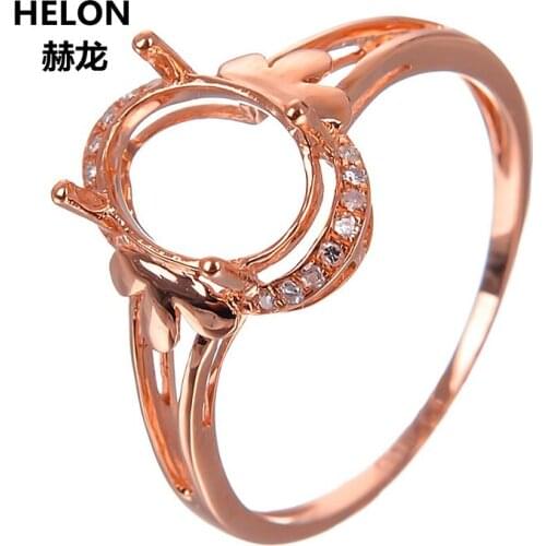 Solid 14k Rose Gold Natural Diamonds Engagement Wedding Ring 7x9mm Oval Cut Semi mount Ring Yellow White Gold Optional