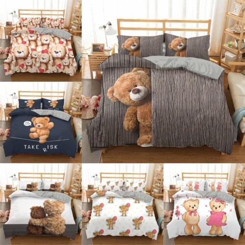 3D Anime Duvet Cover Set Modern Fashion Bear Custom Printed Queen Size Cartoon Bedding Set Home Bed Cover Roupa De Cama