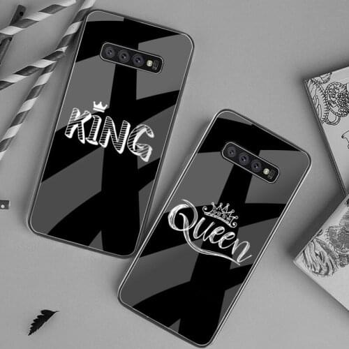King Queen Best Friends Couple Phone Case Tempered Glass For Samsung S20 Plus S7 S8 S9 S10 Plus Note 8 9 10 Plus