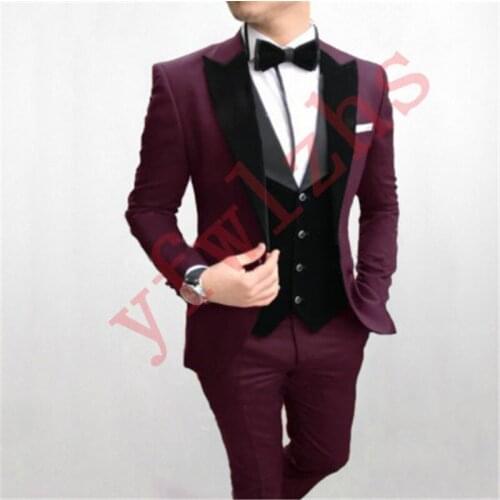 Handsome Groomsmen Peak Velveteen Lapel Groom Tuxedos Mens Wedding Dress Man Jacket Blazer Prom Dinner (Jacket+Pants+Tie+Vest)10