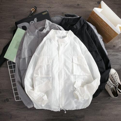 Summer Mens Thin Jacket Solid Sun Protection Clothing Loose Bigger Size Loose Fit Oversize Coat Outwear Long Sleeve Zip Up K3