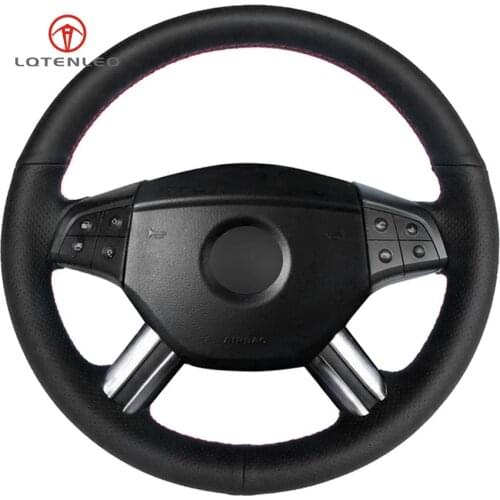 LQTENLEO Black Genuine Leather Car Steering Wheel Cover for Mercedes-Benz W164 M-Class ML350 ML500 X164 GL-Class GL450 2005-2009
