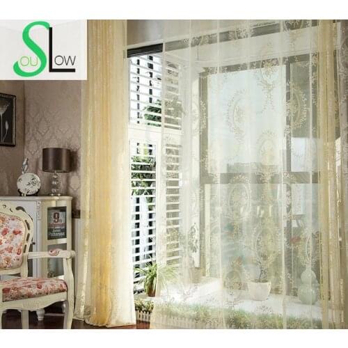 Slow Soul Beige Lotus Fashion Embroidery Double Curtain European Floral Curtains Tulle For Living Room Bedroom Blinds Sheer