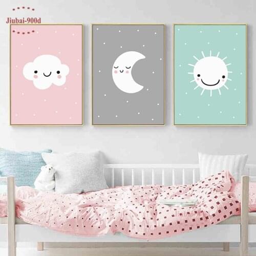 Cartoon Cloud Moon Nursery Decorative Posters and Prints Kids Decoration Canvas Painting wall pictures for Childrens Room Nur05