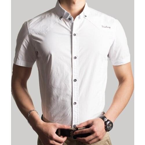 Plain Men Shirt Male Shirts Mens Fashion Casual Short Sleeve Business Formal Shirt Loose Shirts WHITE GRAY 5XL