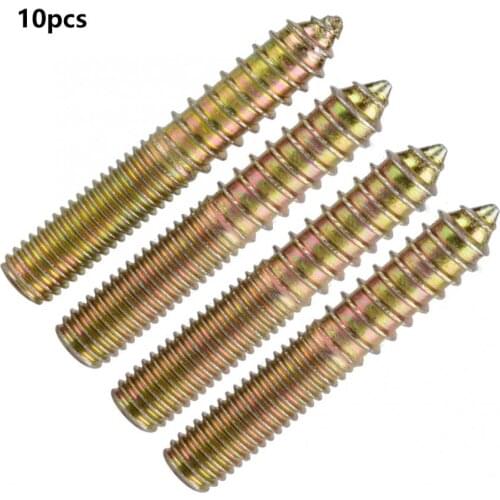 10pcs 10*60mm Dowel Screw Woodworking Furniture Connector Double Ended Screw tornillos cabeza arandela