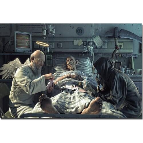 Patient Angel and Death Wall Art Poster Unframed Canvas Painting Artwork For Home Decor