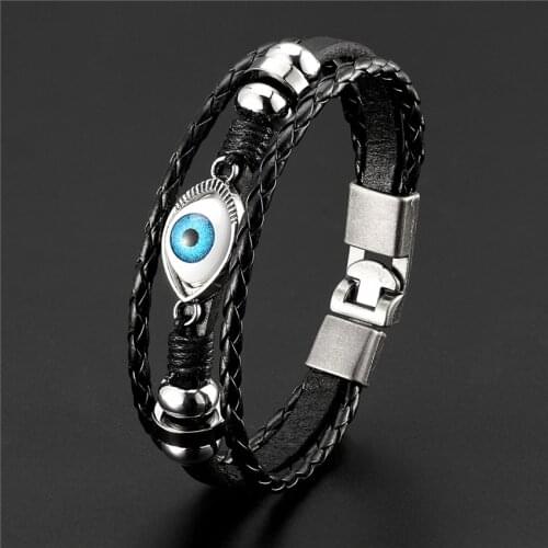 2020 New Lucky Leather Bracelet Men Charm Eye Multilayer Bracelet Woven Ladies Bracelets Jewelry Preferred Valentines Gift