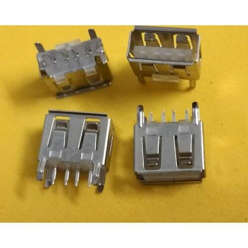 20Pcs/lot A Type Flat Angle (180 Degree) Female USB PCB Connector Socket, USB Jack Plug usb 2.0 jack