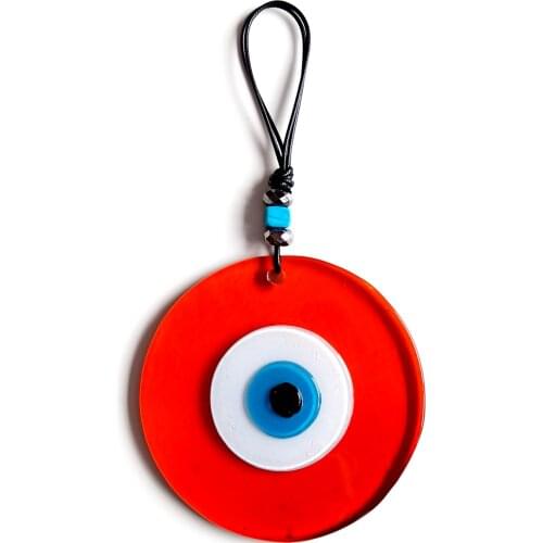 Handmade Orange Color Clear Glass Leather String Wall Ornament Evil Eye