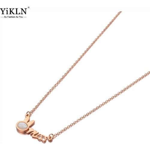 YiKLN Office Style Titanium Stainless Steel Rabbit Animal Choker Necklace Miss Letter Pendant Necklace For Women Girl YN20108
