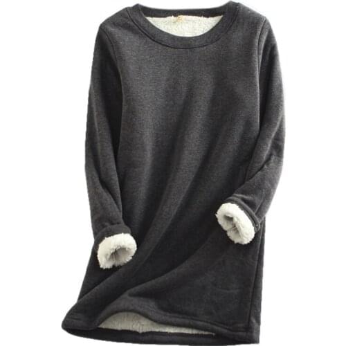 Women Long Sleeve O-Neck Sweatshirt Faux Fleece Lined Thermal Pullover Tunic Top MXMA