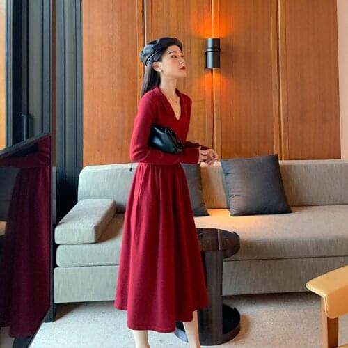 Womens Dresses Spring Autumn 2021 Fashion High Quality Long Sweater Dress Female Korean Simple Vintage Dress Roupas Feminina