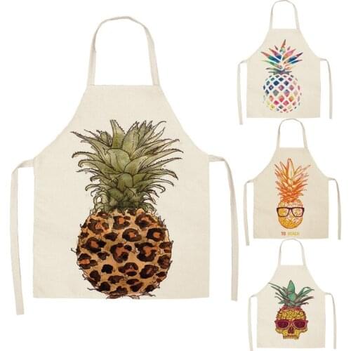 1 Pcs Pineapple Pattern Kitchen Aprons for Women Cotton Linen Bibs Household Cleaning Pinafore Home Cooking Apron