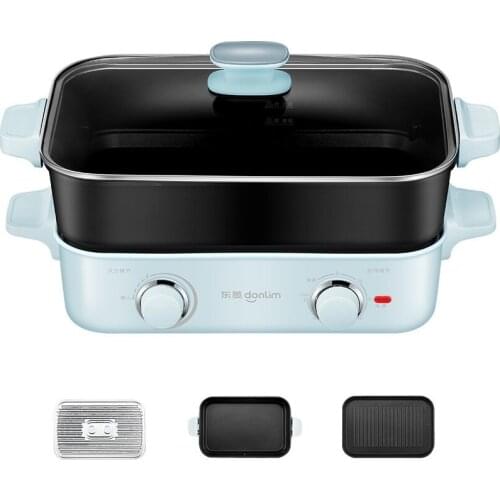 220V Electric Food Cooking Pot Multi Cooker Steak Frying Pan With Stainless Steel Steamer Household Electric Hot Pot