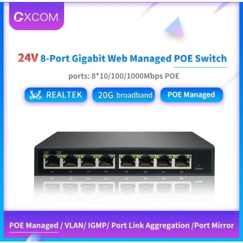24V 8-Port gigabit managed PoE Switch Non-standard 24v PoE turn on or off PD remotley Management switch