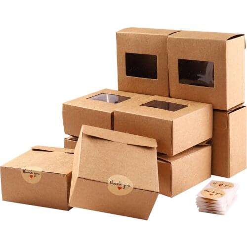 30pcs/set Square Kraft Paper Boxes Travel Gift Box Paper Wedding Birthday Christmas Favor Present Box with Thank You Stickers