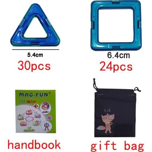54Pcs Standard Size Square Triangle Magnetic Building Blocks Brick Designer Toys For Children With Gift Bag Handbook