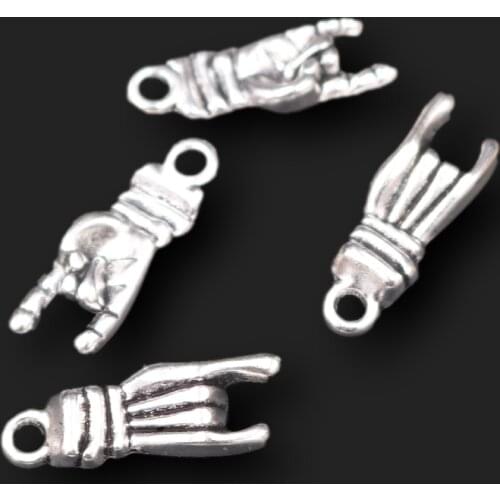 8pcs Silver Plated 3D Gesture Sign Language Pendant Hip Hop Bracelet Earrings Metal Accessories DIY Charm Jewelry Crafts Making