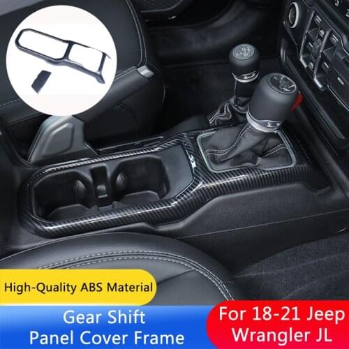 QHCP Car Styling Carbon Fiber Multimedia Gear Armrest Box Panel Cover Sticker Trim Interior Accessory For Jeep Wrangler JL 18-21