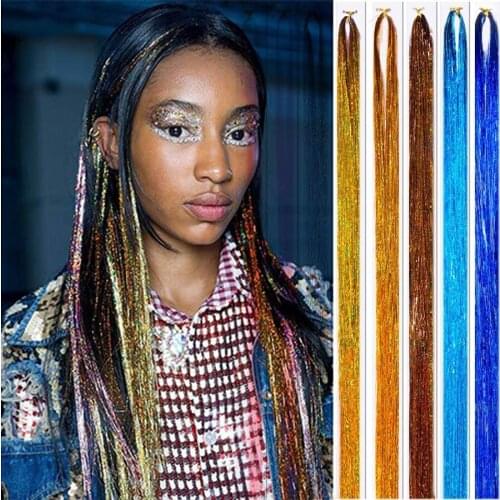 Glittering Tinsel Rainbow Strands of Hair Extension Colorful Fake Hairpiece without Hair Clip Accessories 2021 for Women