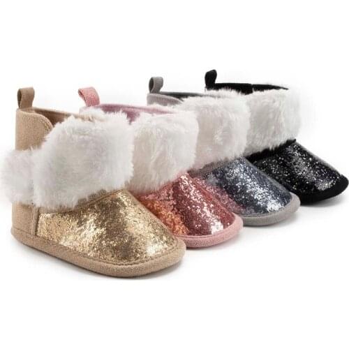 Baby Boots Shoes Warm Fluff Bling New Fashion Soft Sole Anti-slip First Walkers Winter Infant Boots Snow Baby Crib Shoes 2020