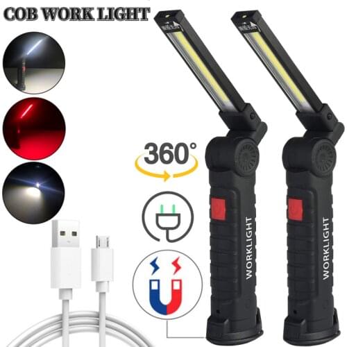 COB USB Rechargeable Flashlight Magnetic 5 Modes Led Work Light Waterproof Torch for Car Repair Outdoor Camping