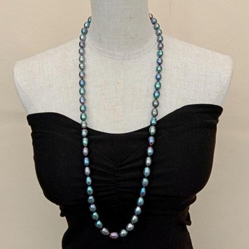 YYGEM natural Freshwater Cultured Black Rice Pearl Long Necklace 32.5" 925 Silver Clasp