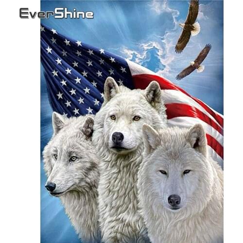 EverShine DIY Diamond Mosaic Wolf Cross Stitch Diamond Painting Animals Picture Rhinestones Art Handmade Hobby Gift Home Decor