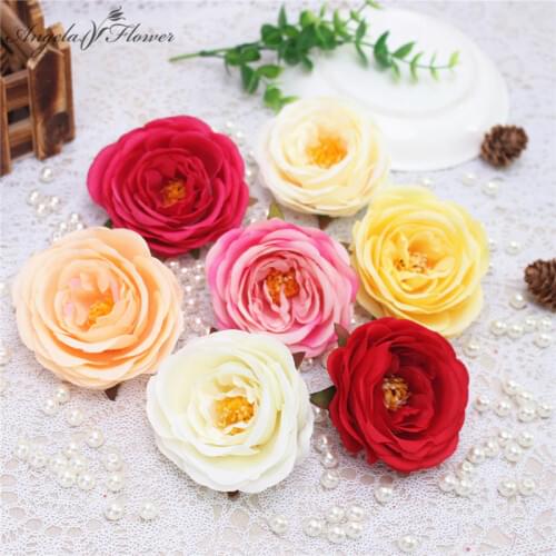 French romantic happy tea rose artificial flower head DIY handmade garland material wedding background decor big flower wall