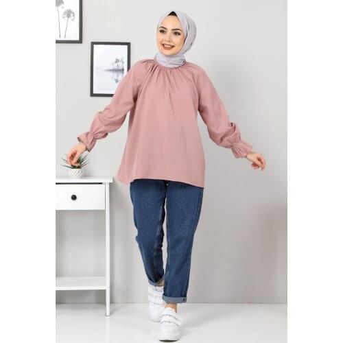 Kolu Büzgülü Bluz TSD10541 Gül kurusu