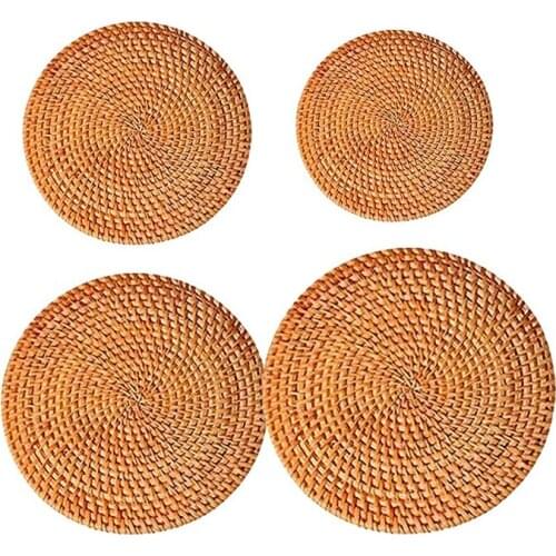 Round Rattan Coasters Rattan Table Mats Heat Resistant Mats Weave Placemats for Drinks Holder for Kitchen Table Drinks