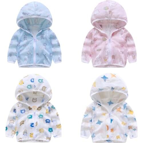 Cute Baby Girl Jacket Boy Hooded Coat Sunscreen Baby Boys Girls Long Sleeved Summer Sun Protection Kids Clothes Outwear 1-8Y