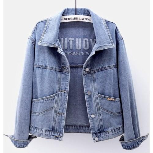 Womens spring jackets 2021 Denim Jackets Casual Short solid casual blue Cowboy jackets autumn Hole loose jean coats female