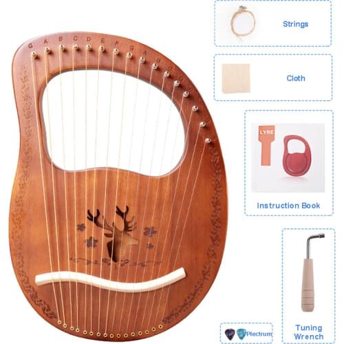 Small 16 Strings Lyre Harp For Beginners Plucked String Musical Instrument Mahogany Piano Bag With Full Set Of Accessories