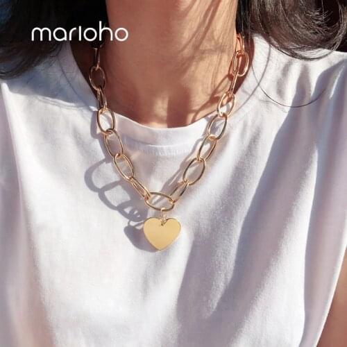Marioho Fashion Big Heart Love Pendant Chain Choker Collar Necklace O-shaped Chain Necklace For Women Girls Hip Hop Jewelry Gift