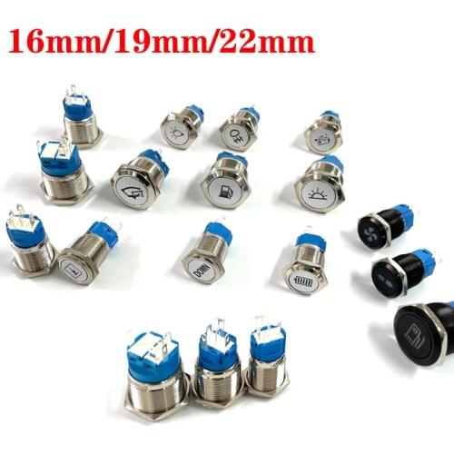 16/19/22mm Metal Push Button Switch LED Light DIY Logo Symbol Icon Signal Customization Waterproof Chromed Oxide Black for Car