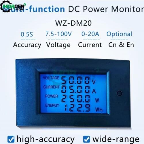 20A 100V DC Digital LCD Display Multi-function Voltmeter Ammeter Wattmeter Power Meter Volt AMP Monitor Electric Energy Meter