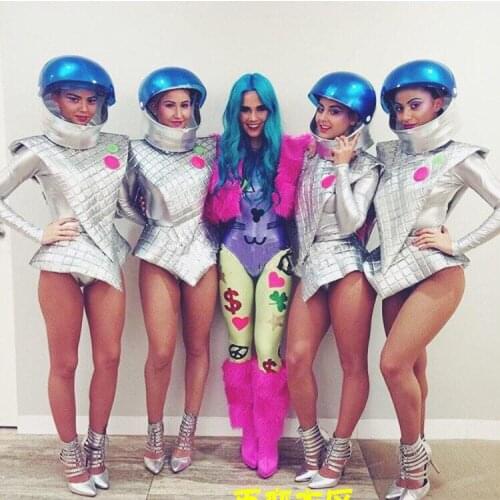 Fashion Sexy DS Costumes Female Singer Jazz Dance Clothing Nightclub DJ Stage Silver Shrug Waist Three-Piece Cover