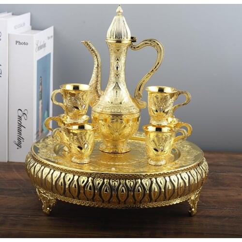 Wine Vessel Set Vintage Gold Silver Hip Flask Wine Glass Jug Home Bar Metal Drinking Bottle Wine Cup Flagon Whitewine Gift